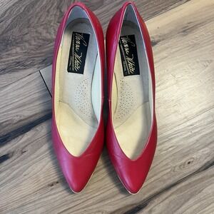 Vintage Vanna White Original Red Leather Heels‎ 7.5 In Gold Accents Retro Y2K